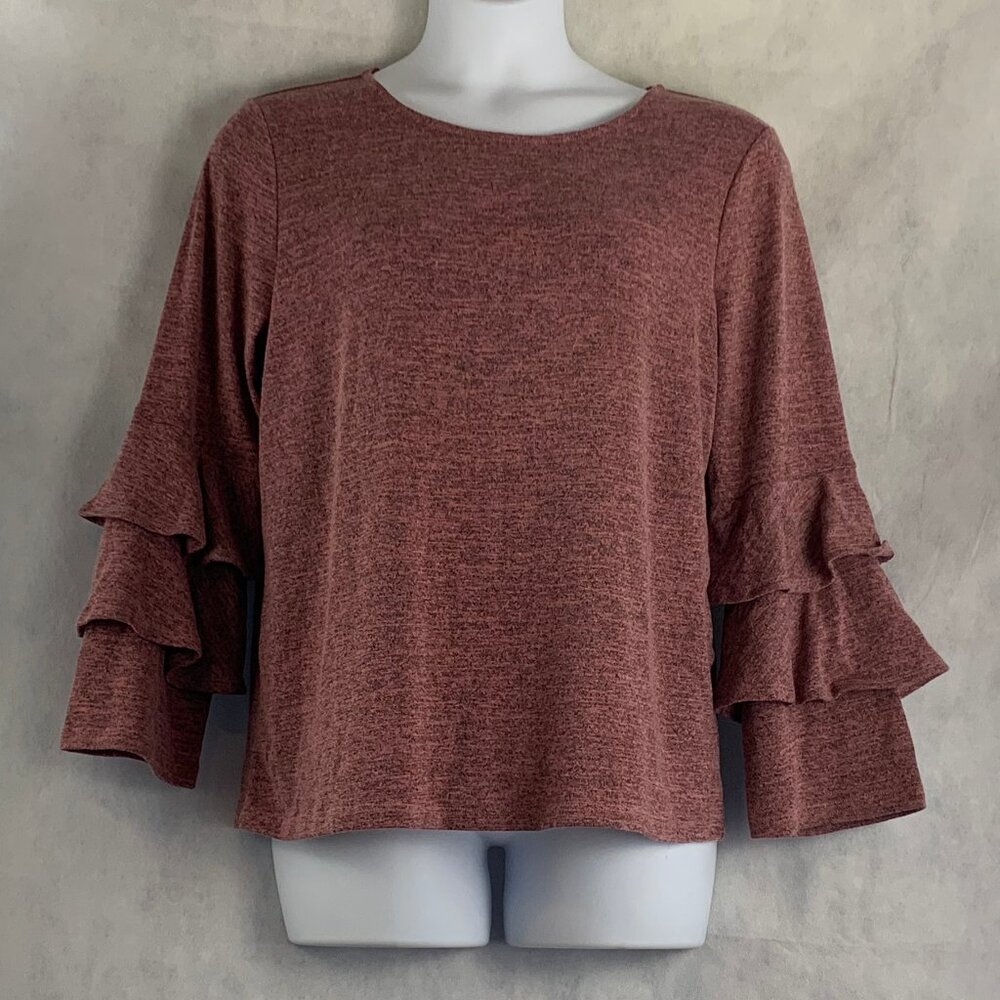 Style & Co. Women's Tiered Long Sleeve Knit Top, Mesa Rose Dark Pink, Large